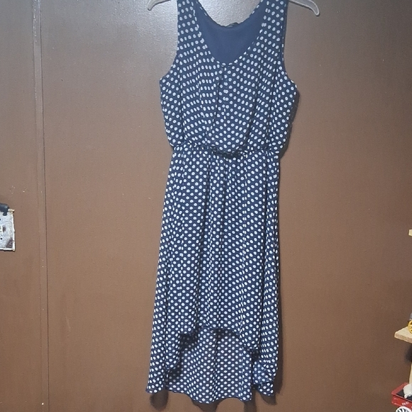 Espresso Navy and White Polka Dot High Low Dress - Picture 1 of 3